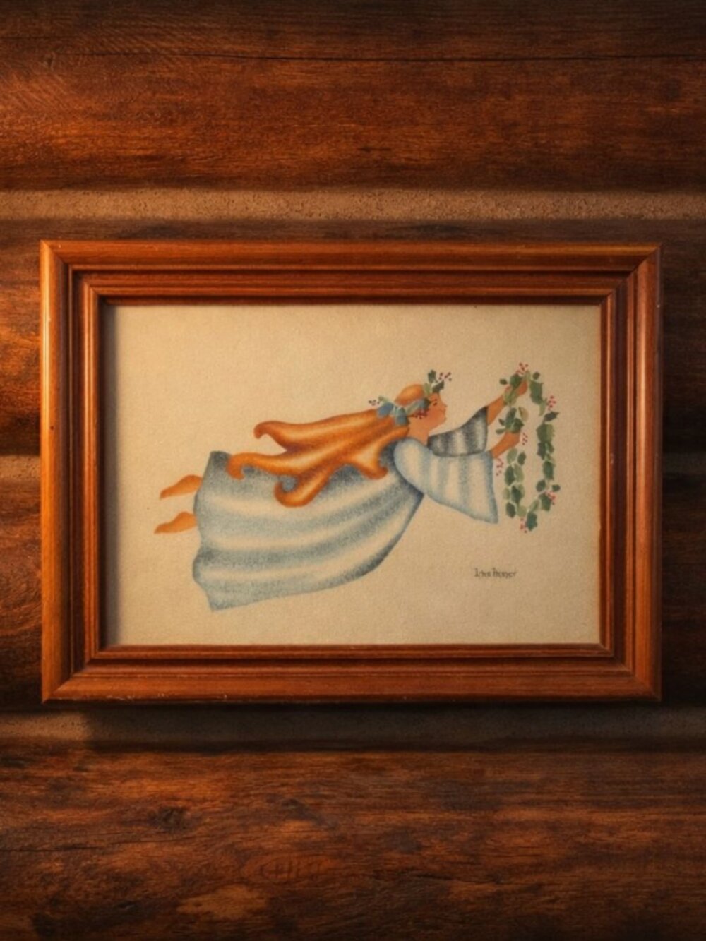 Jean Henry Primitive Folk Art Painting Holiday Angel Cottagecore Rustic Country